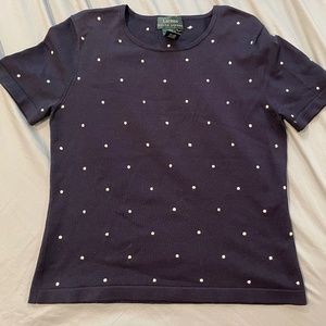 Lauren Ralph Lauren Silk Knit Short Sleeve Top Size M Navy and White